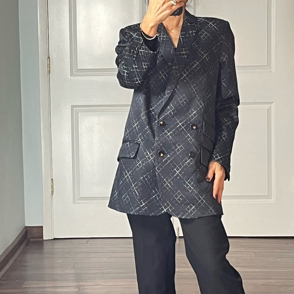 Wes Gordon Jackets & Blazers - Wes Gordon navy and white muted print double breasted blazer jacket size…